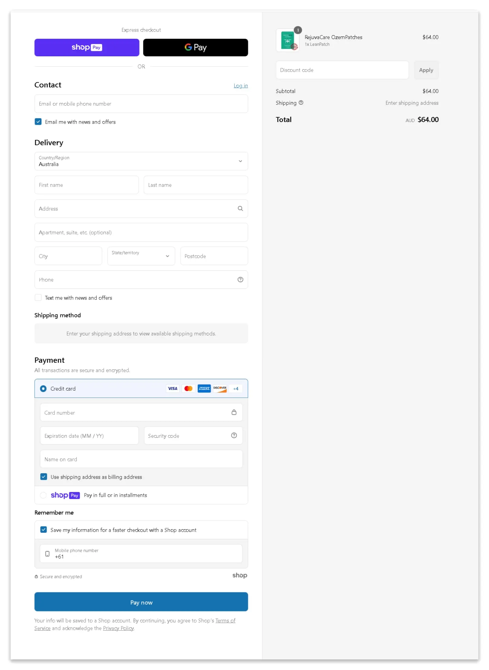 Rejuva Ozempatch Secure Checkout Page