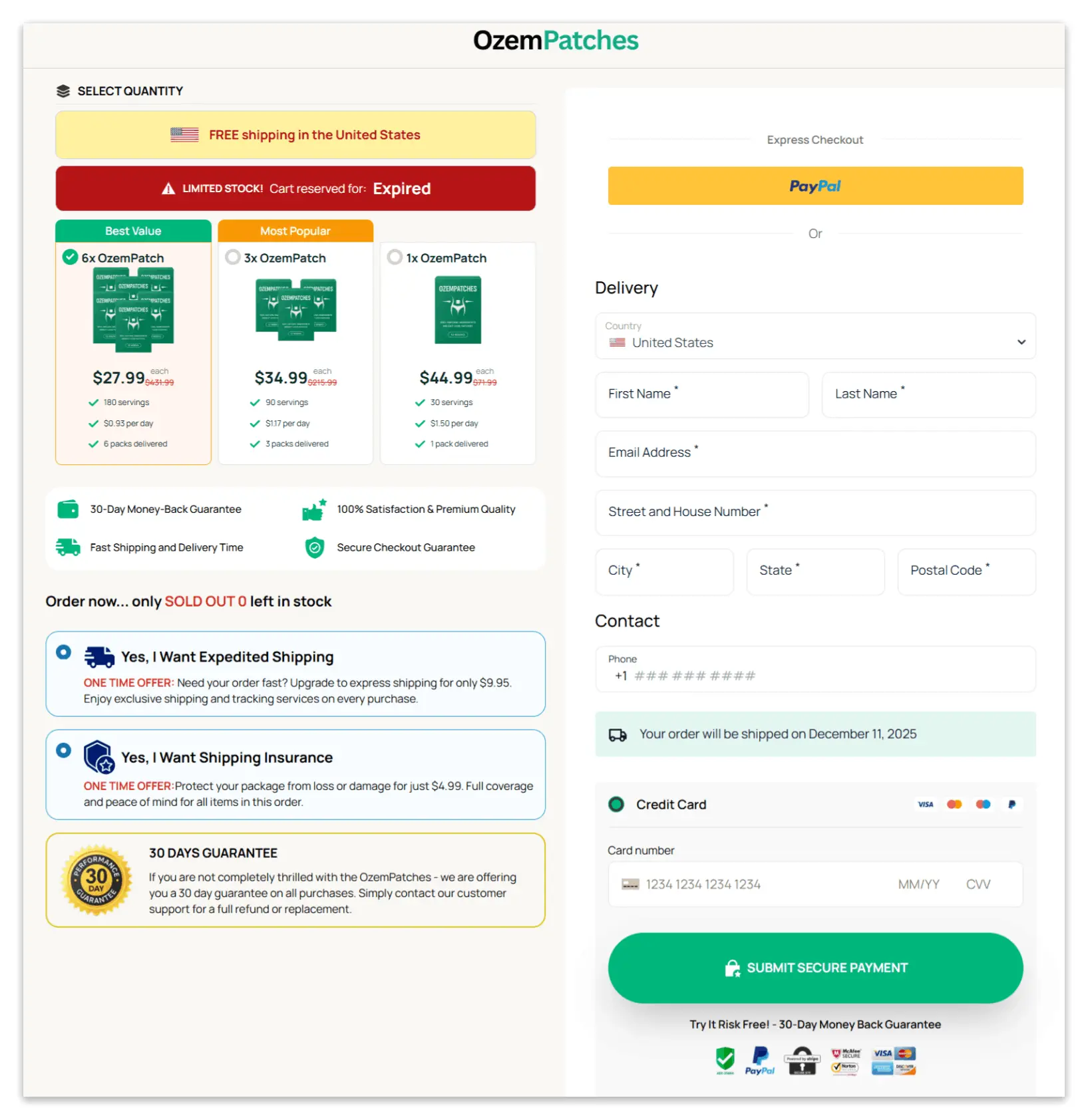 OzemPatch Secure Checkout Page